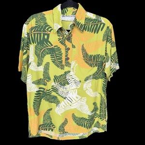 Vintage Manuhealii white tag shirt pullover rayon Fern print Small